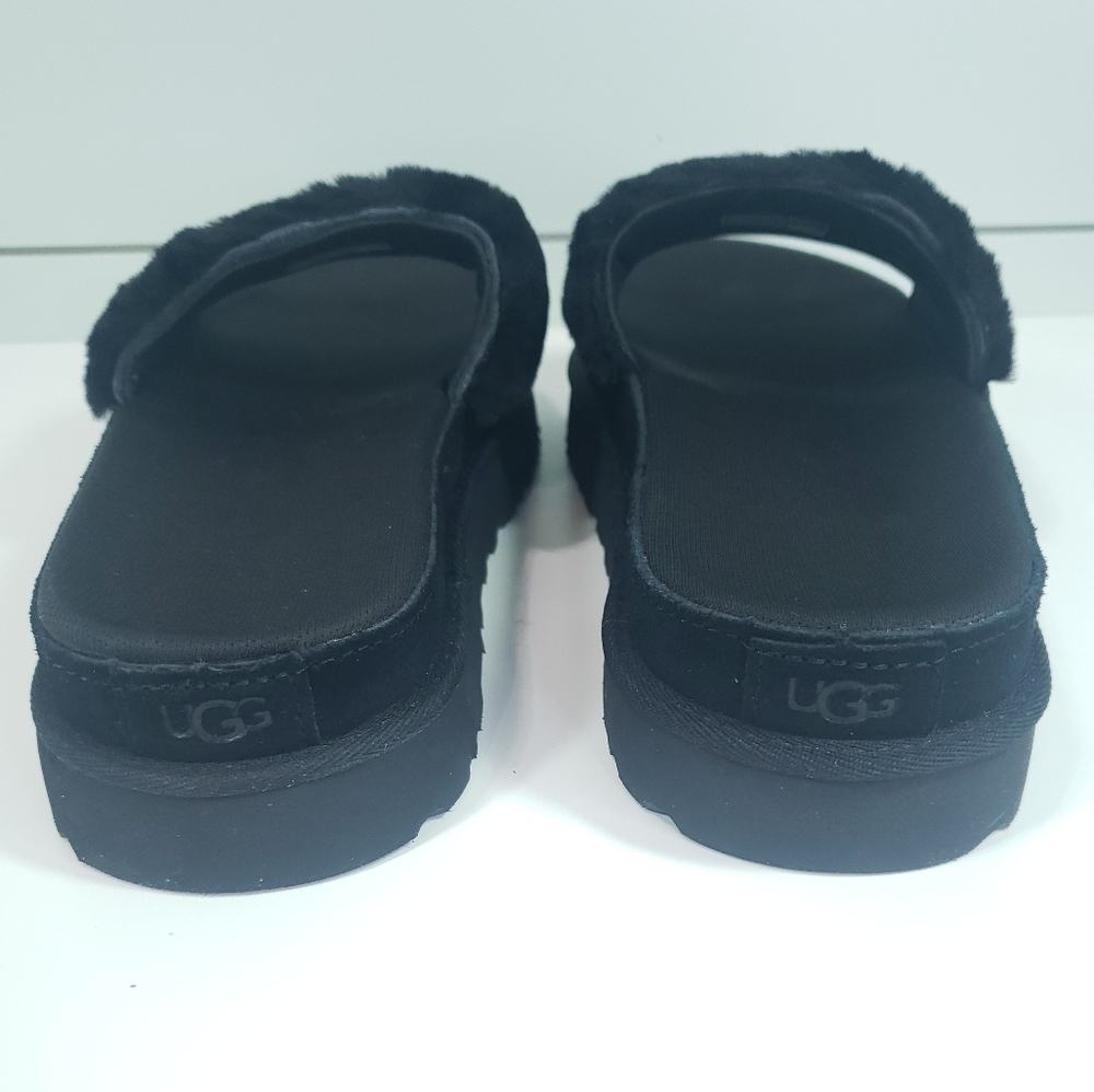 UGG Laton Fur Suede Slide Sandal Black Comfy slippers Women's 9 - Picture 4 of 6